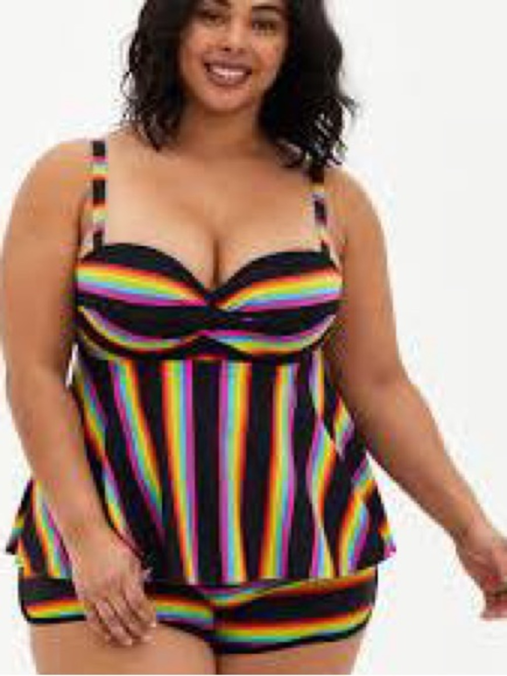 torrid Black Rainbow Stripe Swim Top